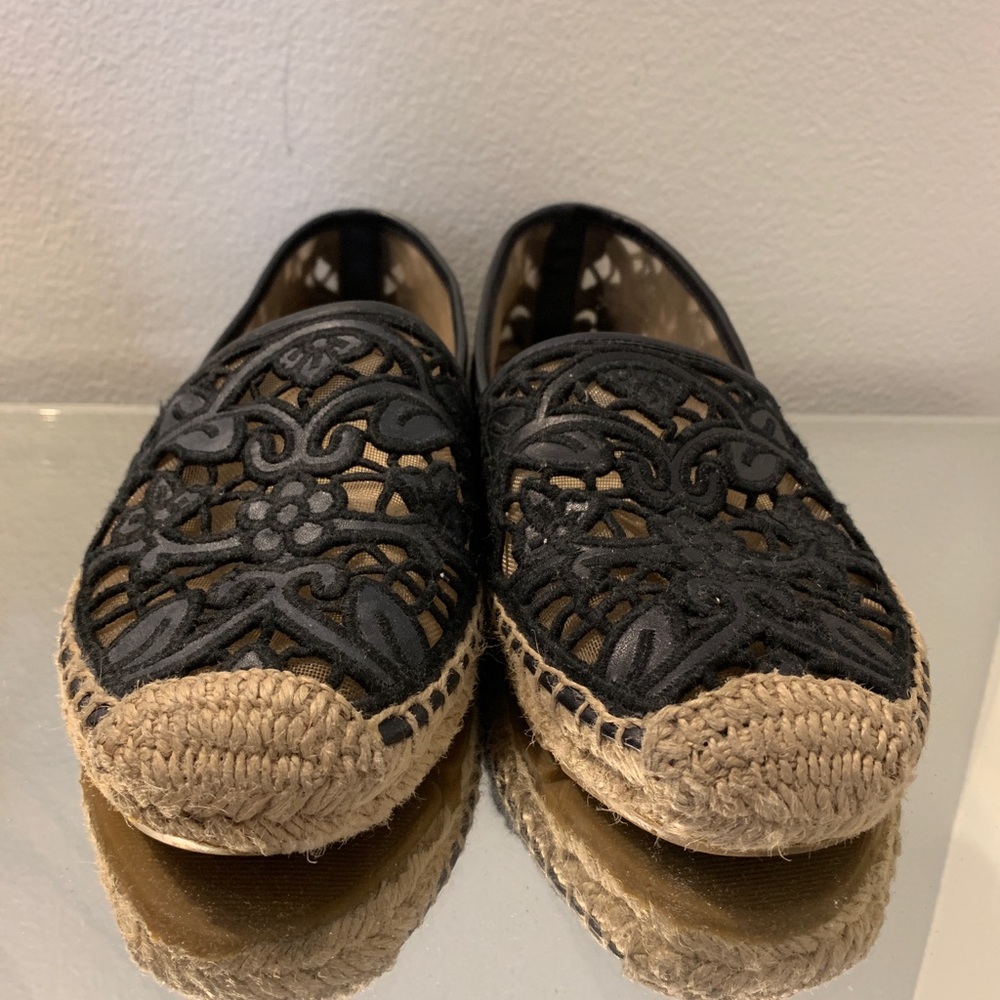 Tory Burch Navy Lace & Mesh Espadrilles Flats
